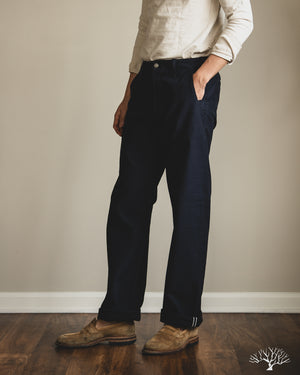 Pure Blue Japan - 1185-NV Back Satin Sulfur Yarn-Dye Trousers