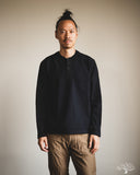 Pure Blue Japan 11oz Super Heavyweight Jersey Henley Sweatshirt - Indigo Overdyed Black