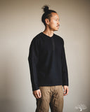 Pure Blue Japan 11oz Super Heavyweight Jersey Henley Sweatshirt - Indigo Overdyed Black