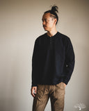 Pure Blue Japan 11oz Super Heavyweight Jersey Henley Sweatshirt - Indigo Overdyed Black