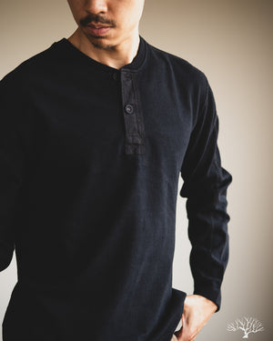 シンゾーン　MILITARY HENLEY PULLOVER BLACK Pure Blue Japan - 11oz Super Heavyweight Jersey Henley Sweatshirt