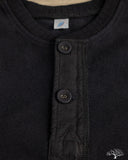 Pure Blue Japan 11oz Super Heavyweight Jersey Henley Sweatshirt - Indigo Overdyed Black