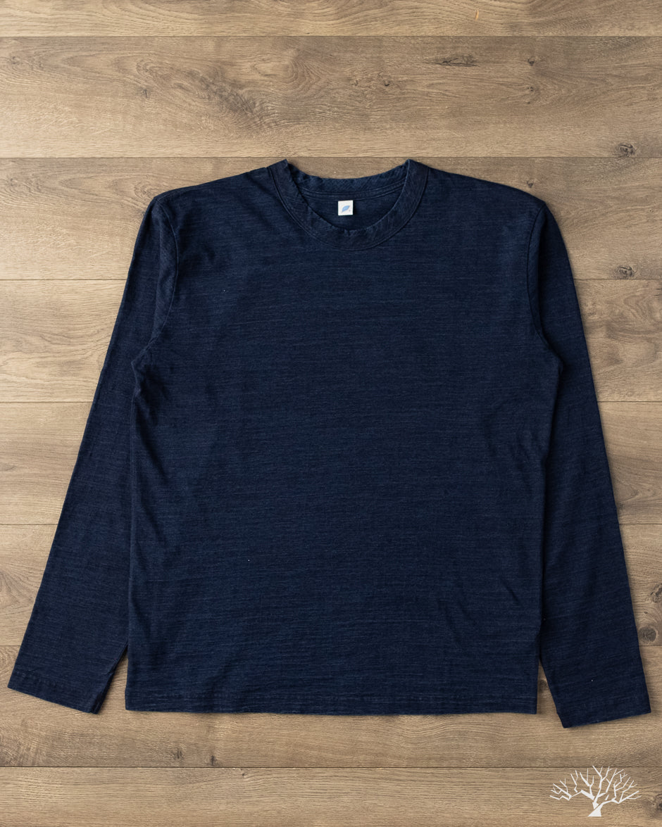 Pure Blue Japan Long-Sleeve Jersey Crew Neck Tee - Dark Indigo