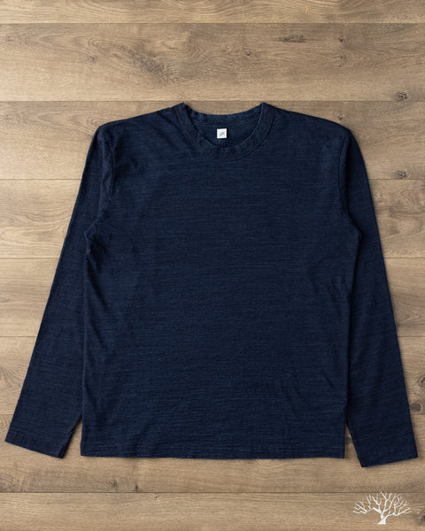 Pure Blue Japan - Long-Sleeve Jersey Crew Neck Tee - Dark Indigo