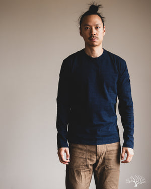 Pure Blue Japan - Long-Sleeve Jersey Crew Neck Tee - Dark Indigo
