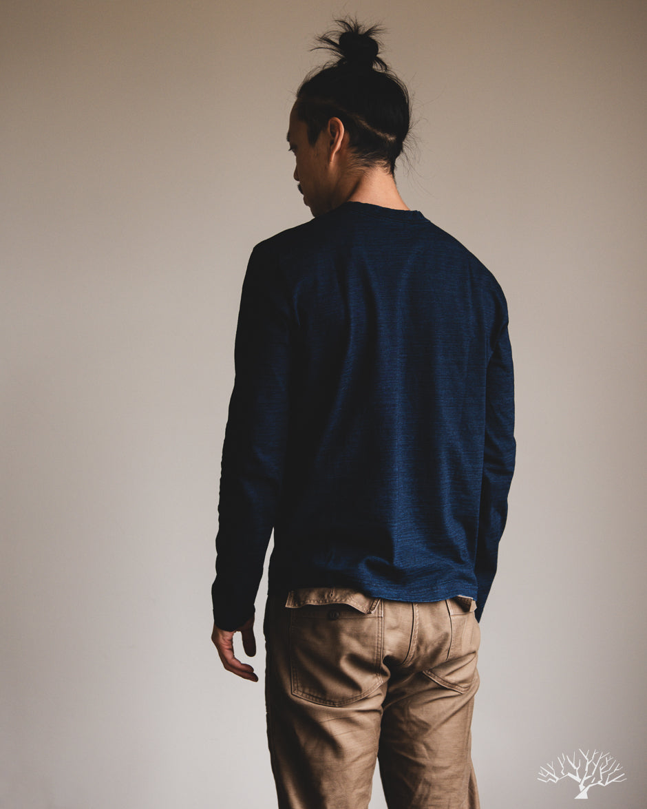 Pure Blue Japan Long-Sleeve Jersey Crew Neck Tee - Dark Indigo