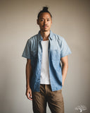 Pure Blue Japan Selvedge Chambray Double Pocket Short-Sleeve Shirt - Indigo Used Wash