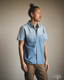 Pure Blue Japan Selvedge Chambray Double Pocket Short-Sleeve Shirt - Indigo Used Wash