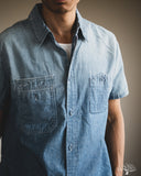 Pure Blue Japan Selvedge Chambray Double Pocket Short-Sleeve Shirt - Indigo Used Wash