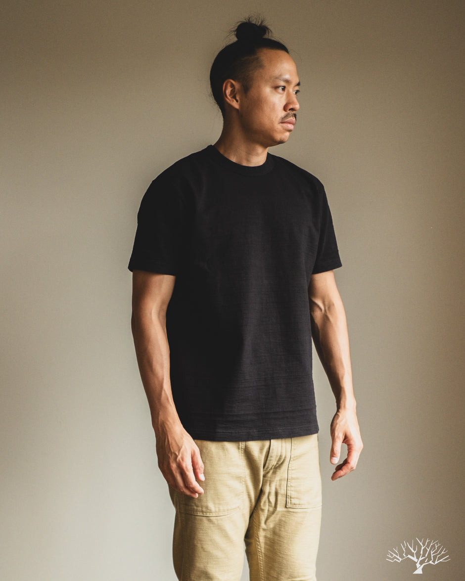 Pure Blue Japan Slub Jersey Crew Neck Tee - Black
