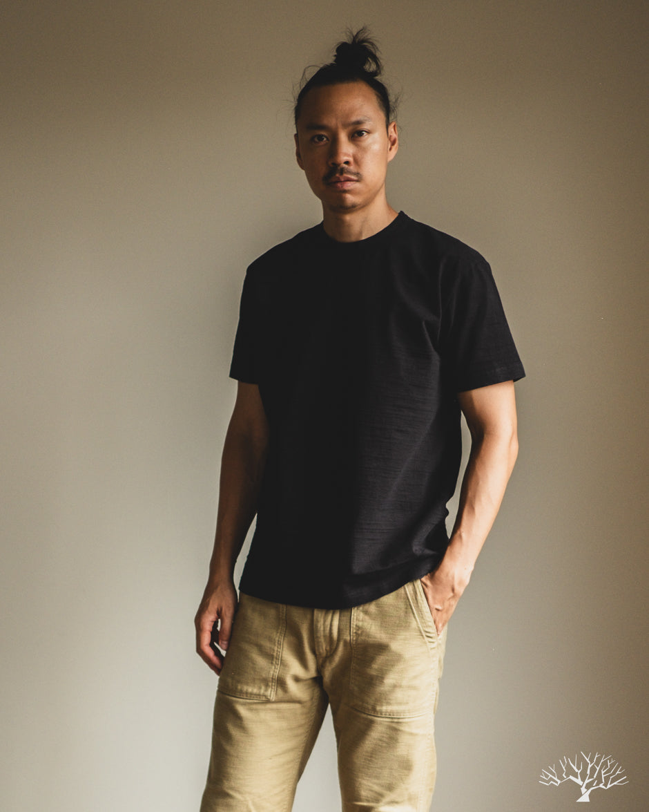 Pure Blue Japan Slub Jersey Crew Neck Tee - Black