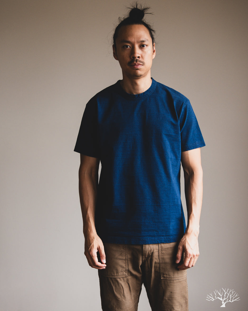 Pure Blue Japan Slub Jersey Crew Neck Tee - Indigo