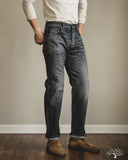 Pure Blue Japan USED-003-BK 14oz Natural Used Wash Regular Straight Selvedge Denim - Black x White