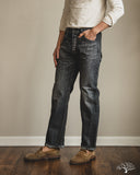 Pure Blue Japan USED-003-BK 14oz Natural Used Wash Regular Straight Selvedge Denim - Black x White