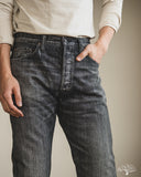Pure Blue Japan USED-003-BK 14oz Natural Used Wash Regular Straight Selvedge Denim - Black x White