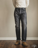 Pure Blue Japan USED-003-BK 14oz Natural Used Wash Regular Straight Selvedge Denim - Black x White