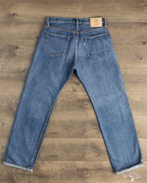 USED-003-ID 14oz Natural Used Wash Regular Straight Selvedge Denim - Indigo x White