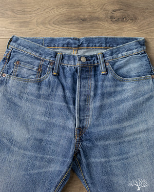 USED-003-ID 14oz Natural Used Wash Regular Straight Selvedge Denim - Indigo x White