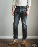 Pure Blue Japan USED-019-BK 14oz Natural Used Wash Relaxed Tapered Selvedge Denim - Black x White