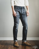 Pure Blue Japan USED-019-BK 14oz Natural Used Wash Relaxed Tapered Selvedge Denim - Black x White