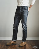 Pure Blue Japan USED-019-BK 14oz Natural Used Wash Relaxed Tapered Selvedge Denim - Black x White