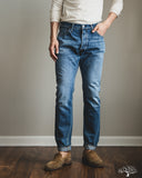Pure Blue Japan USED-019-ID 14oz Natural Used Wash Relaxed Tapered Selvedge Denim - Indigo x White
