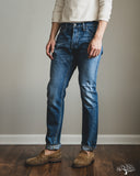 Pure Blue Japan USED-019-ID 14oz Natural Used Wash Relaxed Tapered Selvedge Denim - Indigo x White
