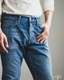 Pure Blue Japan USED-019-ID 14oz Natural Used Wash Relaxed Tapered Selvedge Denim - Indigo x White