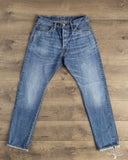Pure Blue Japan USED-019-ID 14oz Natural Used Wash Relaxed Tapered Selvedge Denim - Indigo x White