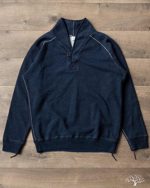 Pure Blue Japan - Yarn Dyed Indigo Shawl Collar Sweatshirt