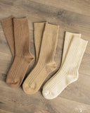 RoToTo Cotton/Wool 3-Pack Socks - Beige Tones