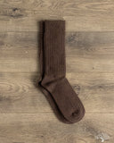 RoToTo Cotton Wool Ribbed Crew Socks - Dark Brown