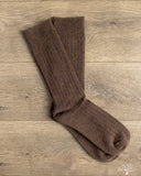 RoToTo Cotton Wool Ribbed Crew Socks - Dark Brown