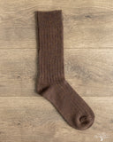RoToTo Cotton Wool Ribbed Crew Socks - Dark Brown