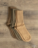 RoToTo Organic Daily 3-Pack Ribbed Crew Socks - Khaki Tones