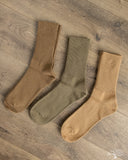 RoToTo Organic Daily 3-Pack Ribbed Crew Socks - Khaki Tones