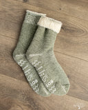 RoToTo Shaggy Pile Double-Faced Room Socks - Moss Green