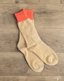 RoToTo Silk/Cotton Double Face Crew Socks - Bittersweet/Beige