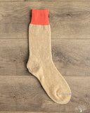 RoToTo Silk/Cotton Double Face Crew Socks - Bittersweet/Beige