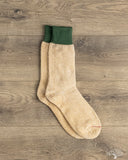 RoToTo Silk/Cotton Double Face Crew Socks - Dark Green/Beige