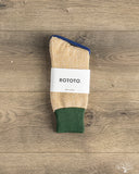RoToTo Silk/Cotton Double Face Crew Socks - Dark Green/Beige