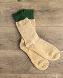 RoToTo Silk/Cotton Double Face Crew Socks - Dark Green/Beige