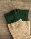 RoToTo Silk/Cotton Double Face Crew Socks - Dark Green/Beige