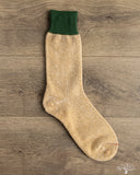RoToTo Silk/Cotton Double Face Crew Socks - Dark Green/Beige