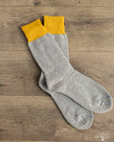 RoToTo Silk/Cotton Double Face Crew Socks - Dark Yellow/Gray
