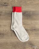 RoToTo Silk/Cotton Double Face Crew Socks - Red/Light Gray