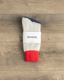 RoToTo Silk/Cotton Double Face Crew Socks - Red/Light Gray