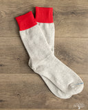 RoToTo Silk/Cotton Double Face Crew Socks - Red/Light Gray
