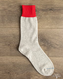 RoToTo Silk/Cotton Double Face Crew Socks - Red/Light Gray
