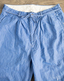 Seuvas - Cotton-Linen Chambray Tapered 2-Tuck Pants - Blue